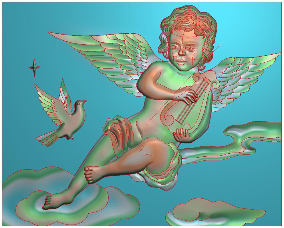 天使11 759-609-25_欧式天使人物壁画带翅膀天使壁挂背景墙精雕图浮雕图
